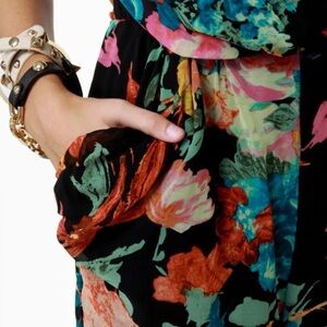 Gypsy Junkies X Lulu’s  Ziggy Disco Floral Print Draped Jumpsuit with Pockets S